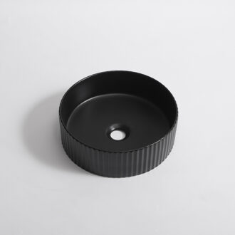QeramiQ Arto waskom - 35x35x11.5cm - geribbeld - rond - keramiek - mat zwart SW1413961 Zwart mat