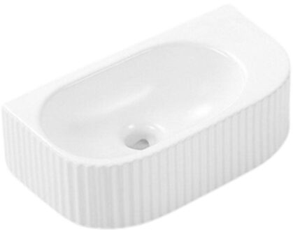 QeramiQ Blend Fontein - 40x22x12cm - Geribbeld - halfrond - zonder kraangat - Keramiek - Wit Mat SW1210755