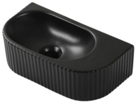 QeramiQ Blend Fontein - 40x22x12cm - Geribbeld - halfrond - zonder kraangat - Keramiek - Zwart mat SW1210756