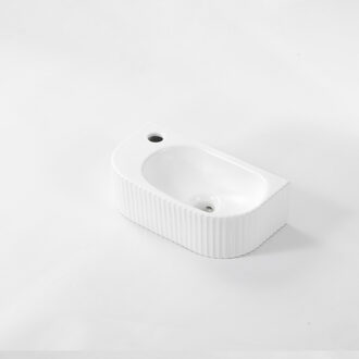 QeramiQ Blend Fontein - 40x22x12cm - Links - Geribbeld - halfrond - 1 kraangat - Keramiek - Wit Mat 8715RMW