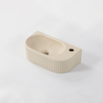 QeramiQ Blend Fontein - 40x22x12cm - Rechts - Geribbeld - halfrond - 1 kraangat - Keramiek - Beige mat 8715LB