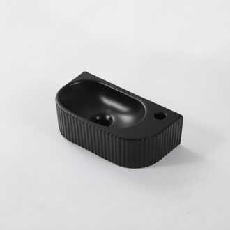 QeramiQ Blend Fontein - 40x22x12cm - Rechts - Geribbeld - halfrond - 1 kraangat - Keramiek - Zwart mat 8715LMB