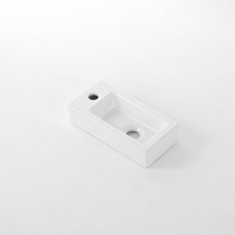 QeramiQ Dely Fontein - 38x18.5x9cm - keramiek - kraangat links - Glans wit E-8020L-GW Wit glans