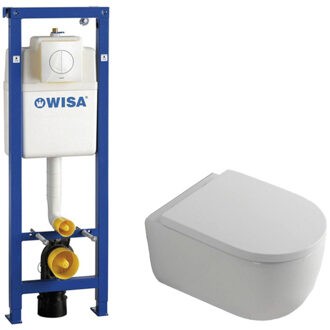 QeramiQ Dely Swirl Toiletset - 36.5x53cm - Wisa XS inbouwreservoir - 35mm zitting - witte bedieningsplaat - ronde knoppen - glans wit 0704406/SW1000767/SW1026256 Wit Glans