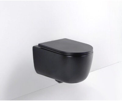 QeramiQ Dely Swirl Wandclosetset - 36.5x53.0cm - diepspoel - rimless - slim softclose zitting - mat zwart SW1026258/SW1000768 Zwart mat