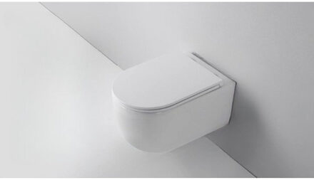 QeramiQ Dely Swirl Wandclosetset - 36.5x53.0cm - diepspoel - rimless - slim zitting - glans wit SW1026256/SW1000766 Wit glans