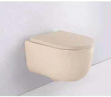 QeramiQ Dely Swirl Wandclosetset - 36.5x53.0cm - diepspoel - rimless - softclose zitting - beige SW1026259/SW1000771 Beige mat