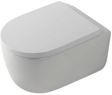 QeramiQ Dely Swirl Wandclosetset - 36.5x53.0cm - diepspoel - rimless - softclose zitting - glans wit SW1159505/SW1026256 Wit glans