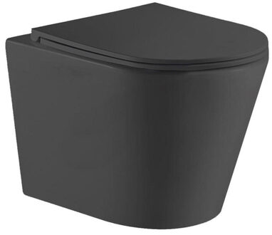 QeramiQ Dely Wandclosetset - 36.3x51.7cm - diepspoel - rimless - slim zitting - mat zwart SW1026253/SW1000768 Zwart mat
