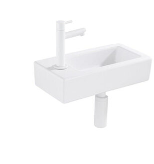 QeramiQ Fuente Fonteinset - 37.5x18.5x9cm - keramiek - kraangat links - fonteinkraan wit mat - afvoerplug - verlaagd sifon - Glans wit SW1122449 / SW696206 / SW696216 / SW1210972 Wit glans