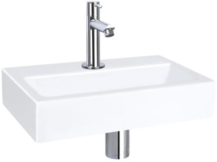 QeramiQ Fuente fonteinset - 38x24cm - 1 kraangat - keramiek - fonteinkraan chroom - glans wit SW696234/SW696209/SW696219/SW21912 Wit glans