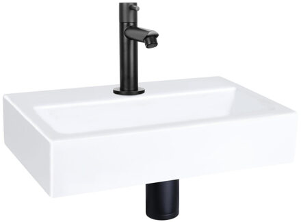 QeramiQ Fuente fonteinset - 38x24cm - 1 kraangat - keramiek - fonteinkraan zwart mat - glans wit SW696235/SW696205/SW696215/SW21912 Wit glans