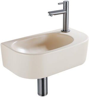 QeramiQ Fuente Fonteinset - 40x21.5x12cm - rechts - glad - halfrond - 1 kraangat - keramiek - fonteinkraan gunmetal - afvoerplug - verlaagd sifon - beige SW1209553/SW769487/SW767295/SW696239