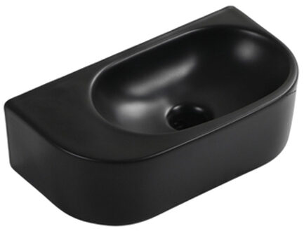 QeramiQ Pure Fontein - 40x22x12cm - Glad - halfrond - zonder kraangat - Keramiek - Zwart mat 8716LMB(NF)