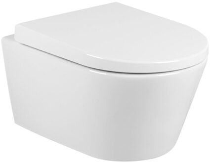 QeramiQ Urby Wandtoilet - 52x35x33cm - spoelrandloos - met zitting - glans wit SW1030603/SW439182 Wit glans