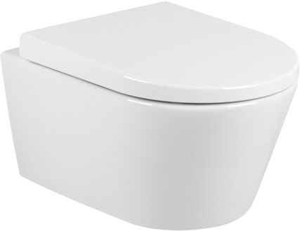 QeramiQ Urby Wandtoilet compact - 48.3x35x33cm - spoelrandloos - zonder zitting - glans wit 140034004cx Wit glans