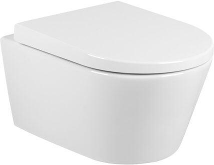 QeramiQ Urby Wandtoilet compact - 48.3x35x33cm - spoelrandloos - zonder zitting - glans wit 140034004cx Wit glans