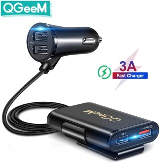 Qgeem 4 Usb Qc 3.0 Autolader Quick Charge 3.0 Telefoon Auto Snelle Front Back Charger Adapter Auto Draagbare Oplader plug Voor Iphone 1QC 3-2A kabel
