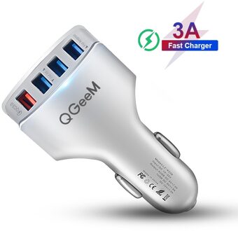Qgeem 4 Usb Qc 3.0 Autolader Quick Charge 3.0 Telefoon Auto Snelle Front Back Charger Adapter Auto Draagbare Oplader plug Voor Iphone 1QC 3x2A wit