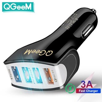 Qgeem 4 Usb Qc 3.0 Autolader Quick Charge 3.0 Telefoon Auto Snelle Front Back Charger Adapter Auto Draagbare Oplader plug Voor Iphone 1QC 3x2A zwart