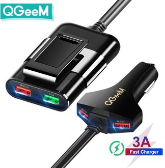 Qgeem 4 Usb Qc 3.0 Autolader Quick Charge 3.0 Telefoon Auto Snelle Front Back Charger Adapter Auto Draagbare Oplader plug Voor Iphone 3QC Ports 1x2A