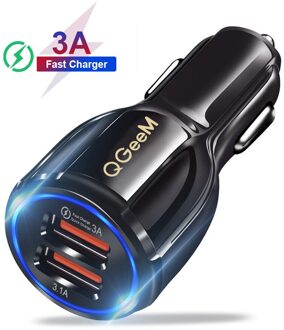 Qgeem Dual Usb Qc 3.0 Autolader Quick Charge 3.0 Telefoon Opladen Auto Snellader 2 Poorten Usb Draagbare Oplader voor Iphone Xiaom Nobel zwart