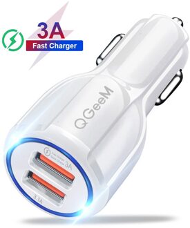 Qgeem Dual Usb Qc 3.0 Autolader Quick Charge 3.0 Telefoon Opladen Auto Snellader 2 Poorten Usb Draagbare Oplader voor Iphone Xiaom Snow wit