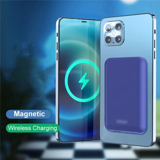 Qi Draadloze Magnetische Power Bank 5000Mah Universele Externe Batterij Mobiele Telefoon Draadloze 15W Pd 20W Magsafing Magneet powerbank blauw