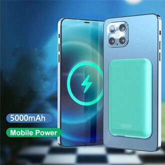 Qi Draadloze Magnetische Power Bank 5000Mah Universele Externe Batterij Mobiele Telefoon Draadloze 15W Pd 20W Magsafing Magneet powerbank groen