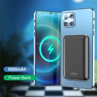 Qi Draadloze Magnetische Power Bank 5000Mah Universele Externe Batterij Mobiele Telefoon Draadloze 15W Pd 20W Magsafing Magneet powerbank zwart