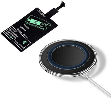 QI Draadloze Oplader Met Draadloos Opladen Ontvanger Voor iphone 6 6S 7 Samsung S6 Moblie Telefoon Inductie Lading Pad Dock Adapter For type B Add zwart