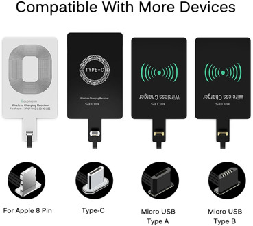 Qi Wireless Charging Receiver For iPhone 7 6s Plus 5s Micro USB Type C Universal Fast Wireless Charger For Samsung Huawei Xiaomi