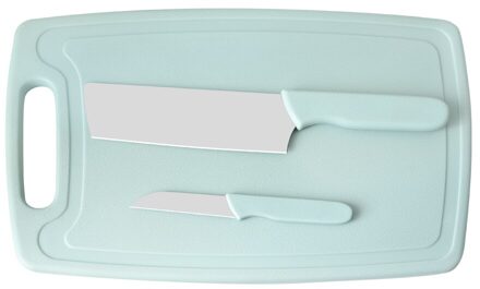 Qing Koksmes Set Keuken Messen Met Plastic Snijplank Draagbare Huishoudelijke Snijplank Keuken Tool Snijplank blauw