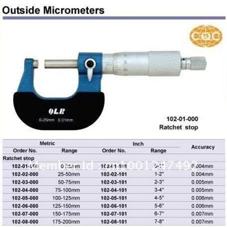 Qingliang beschreven lijn buiten micrometer. 0-25mm. 102-01-000. 0-1inch. goederen