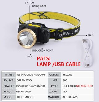 QINLE LED Koplamp Oplaadbare Body Motion Sensor Koplampen Waterdichte Zaklamp Fakkel Outdoor Inductie Lamp Met USB 18650