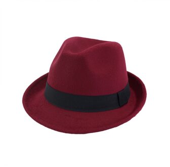 QIUBOSS Unisex Wolvilt Roll Up Korte Rand Jazz Fedora Hoeden met Zwart Lint vrouwen mannen Formele Party Trilby Floppy hoed QB39 bordeaux