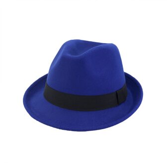 QIUBOSS Unisex Wolvilt Roll Up Korte Rand Jazz Fedora Hoeden met Zwart Lint vrouwen mannen Formele Party Trilby Floppy hoed QB39 Royalblue
