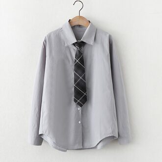 Qiukichonson Lente Lange Mouwen Turkse Shirt Vrouwen Japanse School Uniform Tops Harajuku Tiener Meisjes Wit Shirt Met Stropdas grijs / L