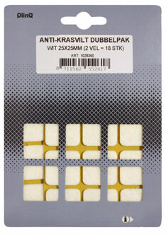 Qlinq Anti-krasvilt - 18x - wit - 25 x 25 mm - vierkant - zelfklevend - meubel beschermvilt - Meubelviltjes