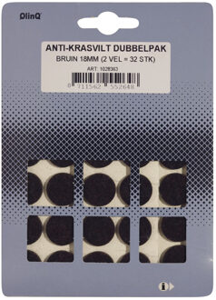 Qlinq Anti-krasvilt - 32x - bruin - 18 mm - rond - zelfklevend - meubel beschermvilt - Meubelviltjes