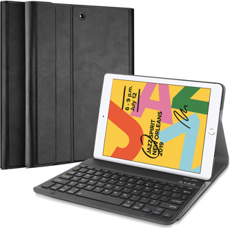 qMust iPad 2020 hoes - 10.2 inch - QWERTY toetsenbord - Bluetooth Keyboard Cover – Zwart
