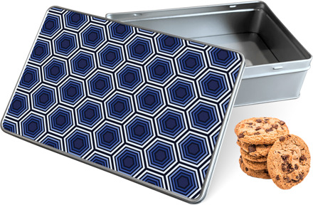 qMust Koektrommel Blauwe Hexagons Rechthoek - Bewaarblik 20x13x5 cm