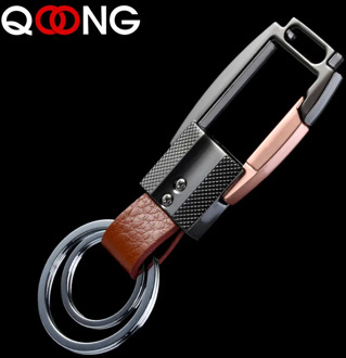 QOONG 2020 High-Grade Alloy Genuine Leather Men Keychain Bag Pendant Elegant Business Car Key Chain Ring Holder Jewelry Y58