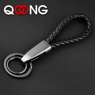 QOONG 2020 New Lovers' Braided Genuine Leather Rope Key Chain Handmade Wavon Keychain Zinc Alloy Key Ring Car Key Holder S05
