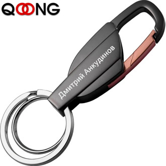 QOONG Custom Lettering Men Metal Car Key Chain Key Ring Waist Hanged Key Holder Fashion Women Keychains with Two Rings Y10
