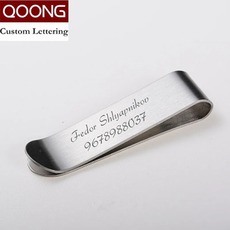 QOONG Custom Lettering Stainless Steel Silver Slim Pocket Money Clip Business Card Credit Card Cash Wallet QZ40-008