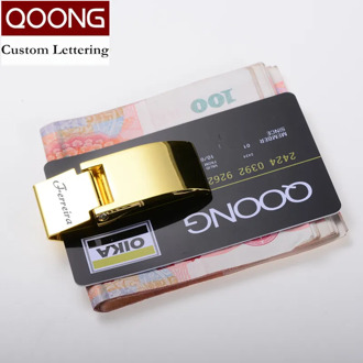 QOONG Custom Lettering Stainless Steel Three Colors Money Clip Holder Slim Pocket Cash ID Credit Card Metal Clips Wallet 40-010