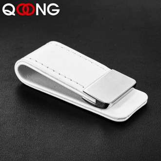 QOONG High Quality Leather Money Clip Metal Men Women Card Pack Slim Bills Cash Clips Clamp for Money Thin Billfold Holder