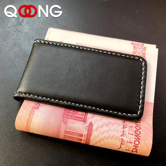 QOONG Money Clip Wallet Slim Men Women Vintage Strong Magnet Money Clip Cow PU Leather Pocket Clamp Credit Card Cash Case Holder