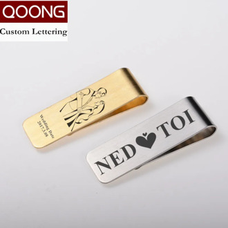 QOONG Pure Brass Couple Money Clip Wallet Slim Pocket Cash ID Credit Card Money Holder Stainless Steel Bill Clip Clamp QZ40-003